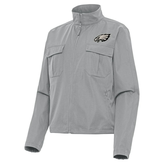 Women's Antigua Gray Philadelphia Eagles  Brushed Carbon Even Par Full-Zip Jacket