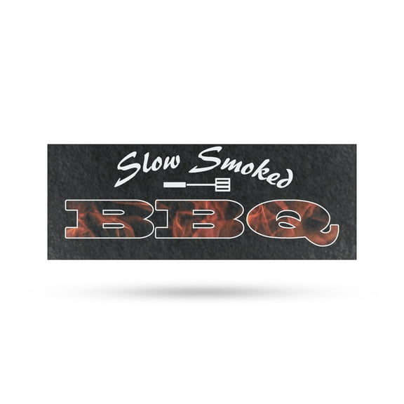 Slow Smoked BBQ Vinyl Decal 48 Inch x 18 Inch Weatherproof Heavy-Duty Adhesive Backing | Delicious Meals, Restaurant Promotions, Freshly Cooked | Made in USA
