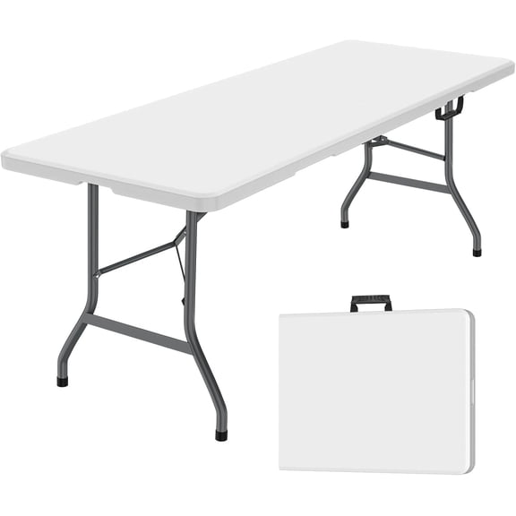 LiteHaven  Folding Table, 6 feet Plastic Folding Table for Indoor & Outdoor Activites for Picnic, Camping, BBQ and Party with Carrying Handle, Weight Capacity 330 lbs - White