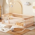 thumbnail image 3 of Euroco Twin Size Floor Bed with Fence for Kids and Toddlers, Natural, 3 of 9