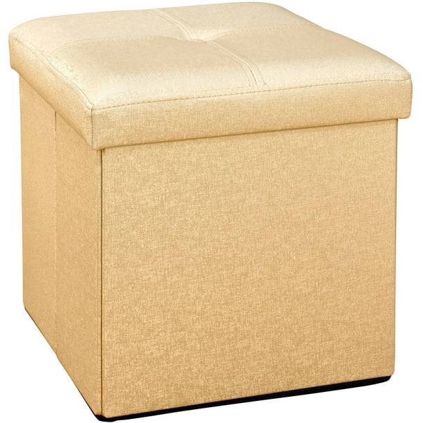 Simplify Faux Leather Folding Storage, Gold Ottoman Storage Box