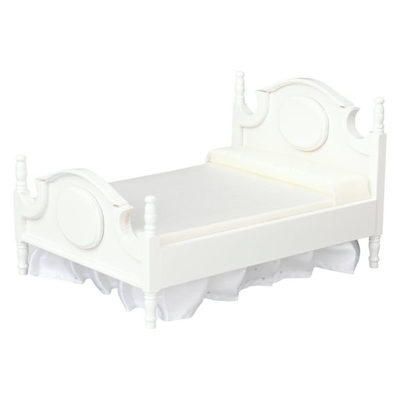Wooden Dollhouse Queen Bed - Dolls House Furniture Queen Bed- 1/12 Scale (White)