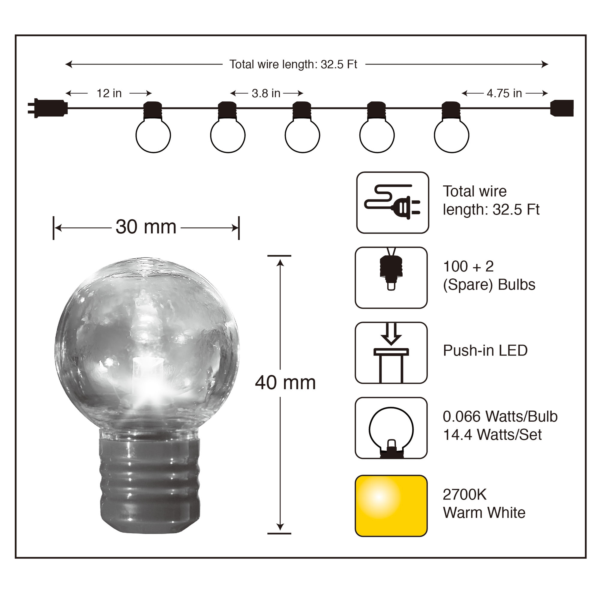 Mainstays 100-Count Plastic LED Globe Outdoor String Lights - image 9 of 9