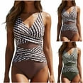 thumbnail image 6 of qucoqpe One Piece Swimsuits for Women V-Neck Tummy Control Modest Striped Patchwork Bathing Suit with Chest Pad Without Steel Support, 6 of 6
