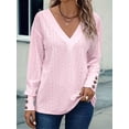 thumbnail image 5 of Women'S Tops Dressy Casual V Neck Long Sleeve Buttons Hollow Out Lace Embroidered Blouses Shirts Pink S, 5 of 8