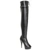 Womens Black Thigh High Boots Lace Up Peep Toe Shoes 6 Inch Heels Buckle Strap