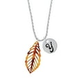 thumbnail image 2 of Delight Jewelry Acrylic Large Leaf Orange Brown Silvertone Script Initial Disc - Y - Charm Necklace, 20"+3", 2 of 4