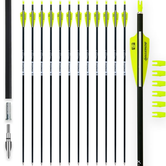 BOWSOUL 30Inch Carbon Arrows for Target Practice Hunting Arrow with Removable Tips for Compound & Recurve Bow(Pack of 12)