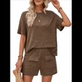thumbnail image 2 of Conjunto de Dos Piezas de Pantalones Cortos A Juego para Mujer, de Punto, con Bolsillos, Cuello Redondo, Corta y Verano. Color Café M, 2 of 10