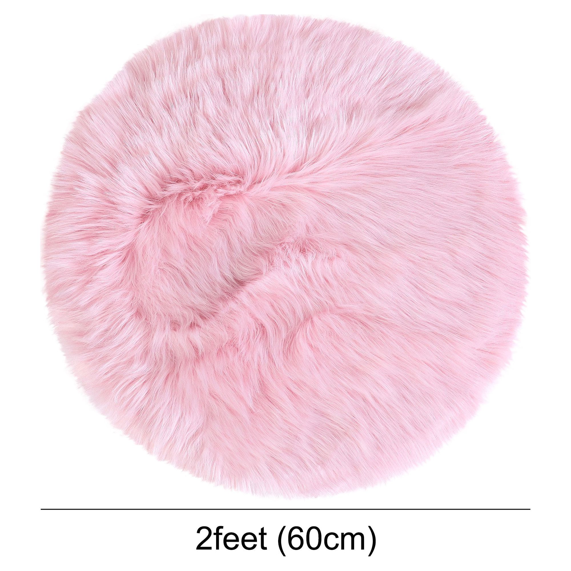 Unique Bargains Artificial Animal Wool Soft Faux Fur Sheepskin Plush Area Rug Light Pink 2x2 Feet Round