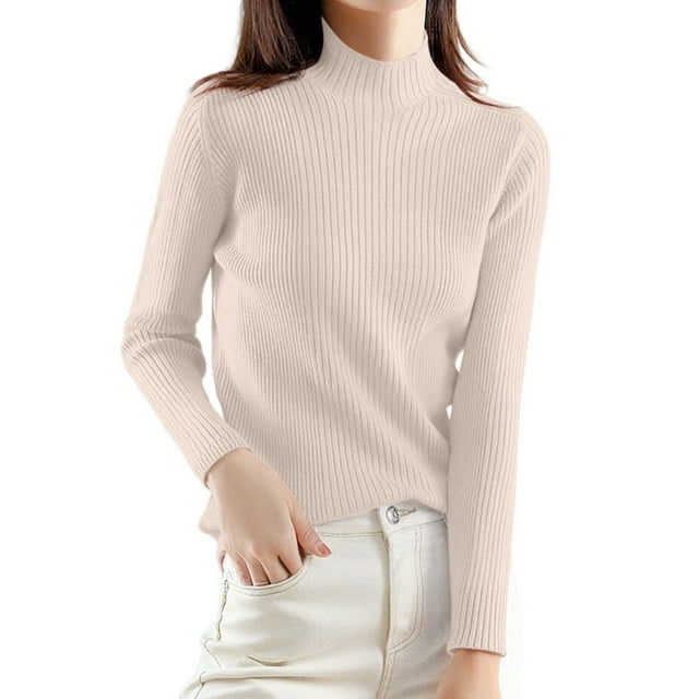 Chandails Légers pour Femmes Col Roulé Élégant Manches Longues Ajusté Tricot Vêtements d'Automne