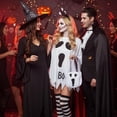 thumbnail image 5 of 4 PCS Halloween Costume Set for Women Adult Ghost Costume, Ghost Costume Poncho, Candy bag, Ghost Headband and Nylon Striped Tights for Halloween Cosplay Party Costume Party Accessories, 5 of 7