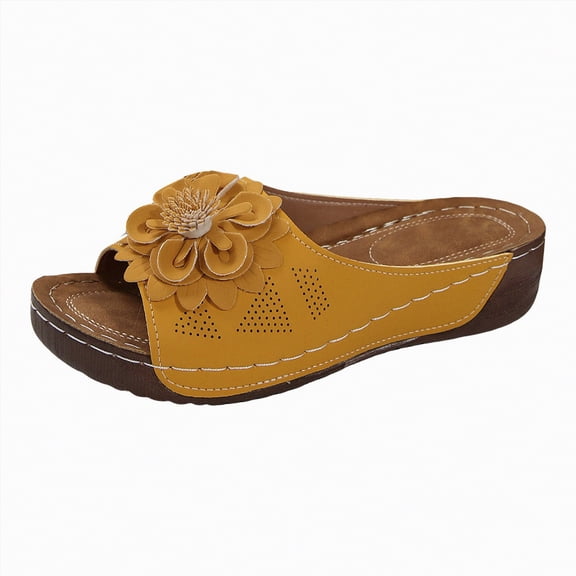 enyan Platform Sandals Women Women's Open Toe Espadrilles Wedge Sandal Slip On Elastic Ankle Strap Platform Sandals Dressy Comfortable Wedges Shoe,Yellow,Size 9