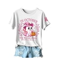 thumbnail image 1 of T-Shirt Graphique pour Femmes, T-Shirt de Sensibilisation au Cancer du Sein avec Imprimé Vintage, Haut à Manches Courtes et Col Rond Confortable pour Femmes, Mélange Polyester Spandex pour Usage Quotidien, 1 of 3