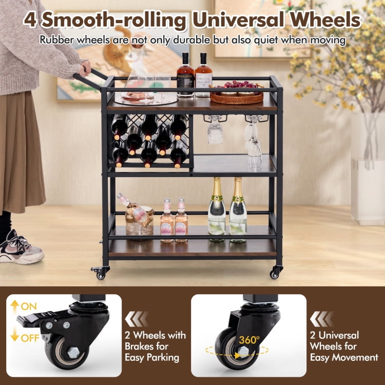 Finihen Rolling Cart, Kitchen Island Cart, 3-Tier Bar Cart on Wheels Home Kitchen Serving Cart with Wine Rack and Glasses Holder, for Kitchen, Dining Room, Rustic Brown Finihen Rolling Cart, Kitchen Island Cart, 3-Tier Bar Cart on Wheels Home Kitchen Serving Cart with Wine Rack and Glasses Holder, for Kitchen, Dining Room, Rustic Brown