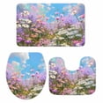 thumbnail image 2 of Spring Flowers Bathroom Rugs Set Oil Painting Pink Purple White Lavender Floral Blue Sky Non Slip Absorbent Bath Mats 3 Piece Set with Bathroom Rug, U-Shaped Floor Mat, Toilet Seat Cover Large Size, 2 of 9