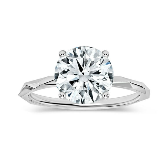 ALLORYA IGI Certified 2.00 Carat Solitaire Round Lab Grown White Diamond Textured Shank Engagement Ring for Women in 14K Solid White Gold, Size 9