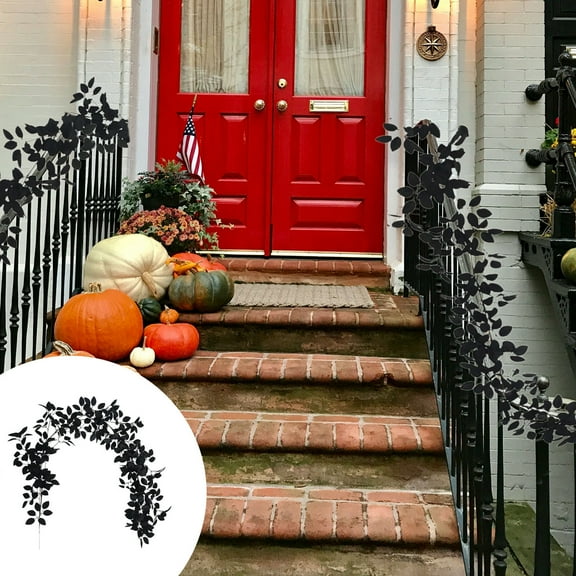 CASAFUN Artificial Black Vine Halloween Garland, Black Silk Flower Rose Leaf Garland, Fake Floral Wall Hanging Ornaments for Wedding Backdrop Table Centerpiece DIY Wreath Decor