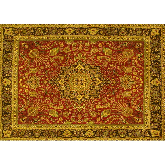 Ahgly Company Indoor Rectangle Medallion Yellow Traditional Area Rugs, 7' x 10'