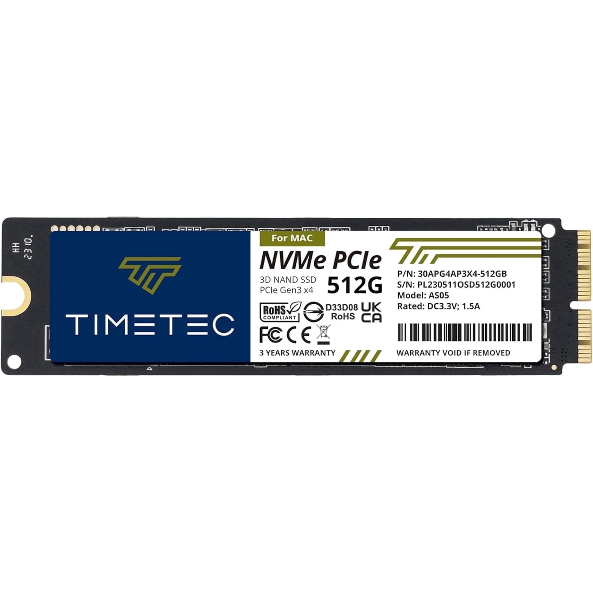 Timetec 512GB NVMe PCIe Gen3x4 SSD for Mac, 3D NAND TLC, Up to 2000MB/s Read Speed, Compatible with MacBook Air, MacBook Pro, iMac, Mac Pro, Mac Mini