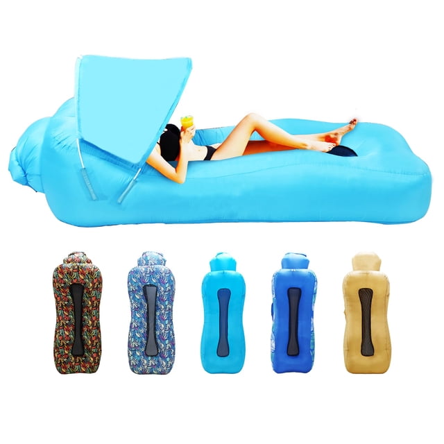 Sofá hinchable con sombrilla de 190 x 70 x 50 cm, color azul