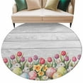 thumbnail image 6 of Easter Round Rug 7ft Washable Circle Rugs Non Slip Retro Spring Bunny Eggs Tulip Farm Wooden Grain Large Area Rug Indoor Floor Carpet for Bedroom Kitchen Living Room Home Office Dining Room Nursery, 6 of 8