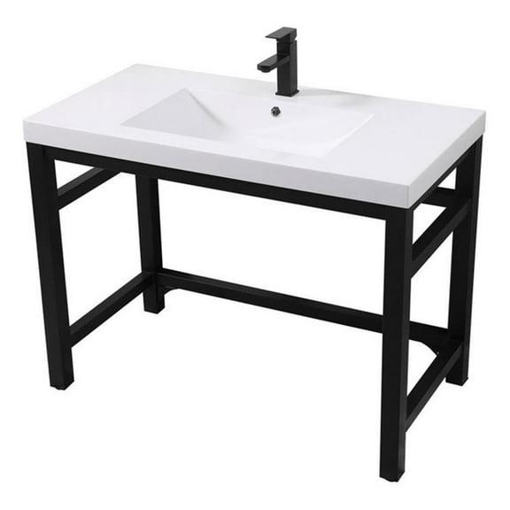 Pemberly Row 42" Resin & Metal Bathroom Vanity in Black/White