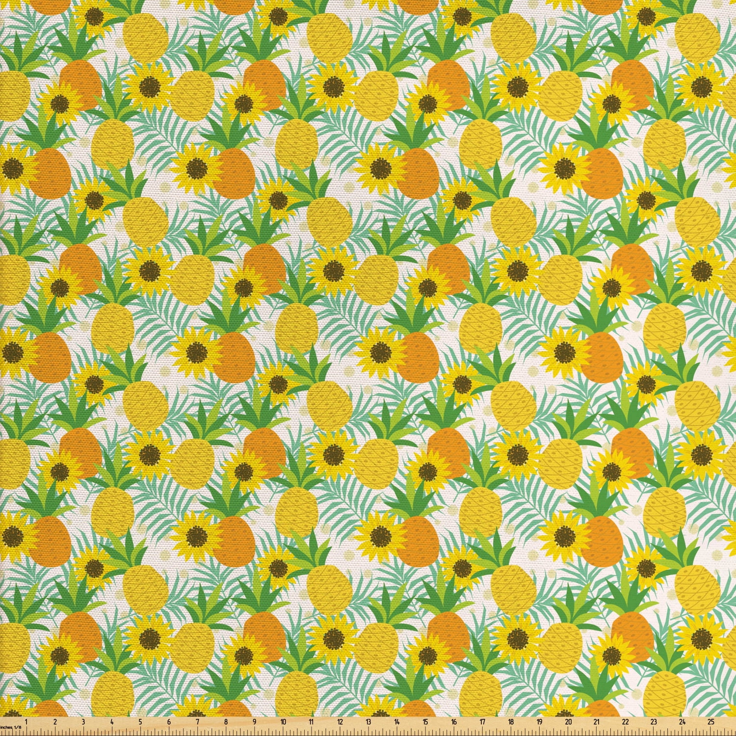 Summer Fabric by The Yard, Continuous Doodle Style Sunflowers and