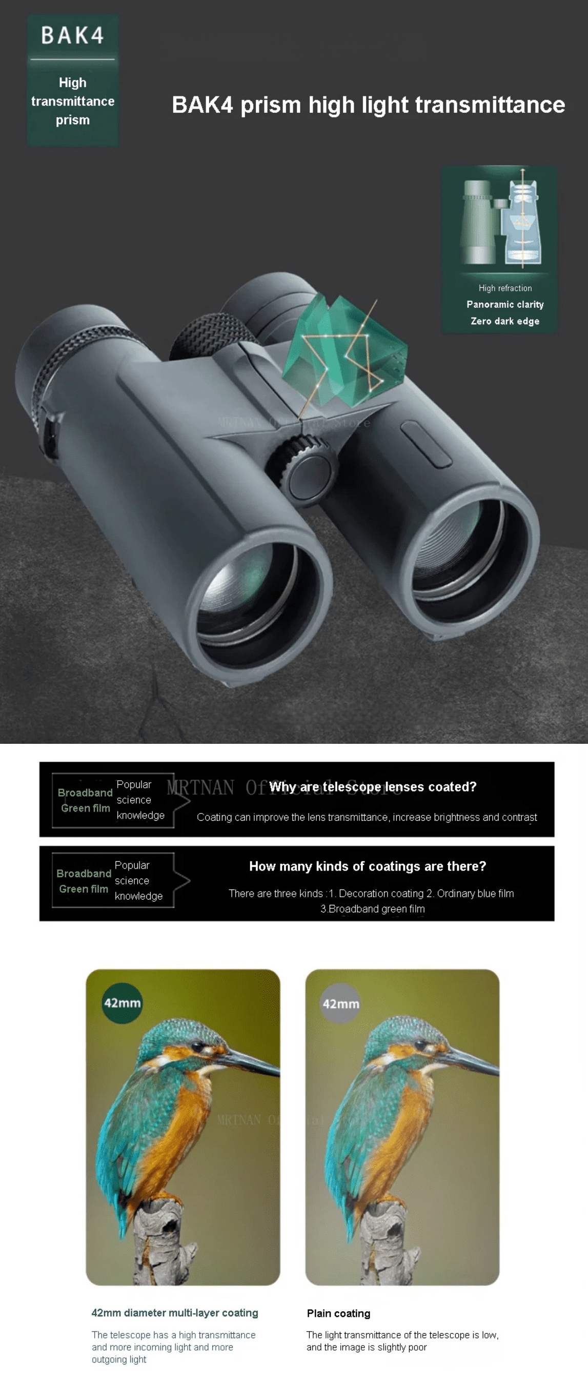 Powerful Telescope 10X42 Professional Binoculars Low Light Night Vision Long Range Magnification Hunting Camping Equipment