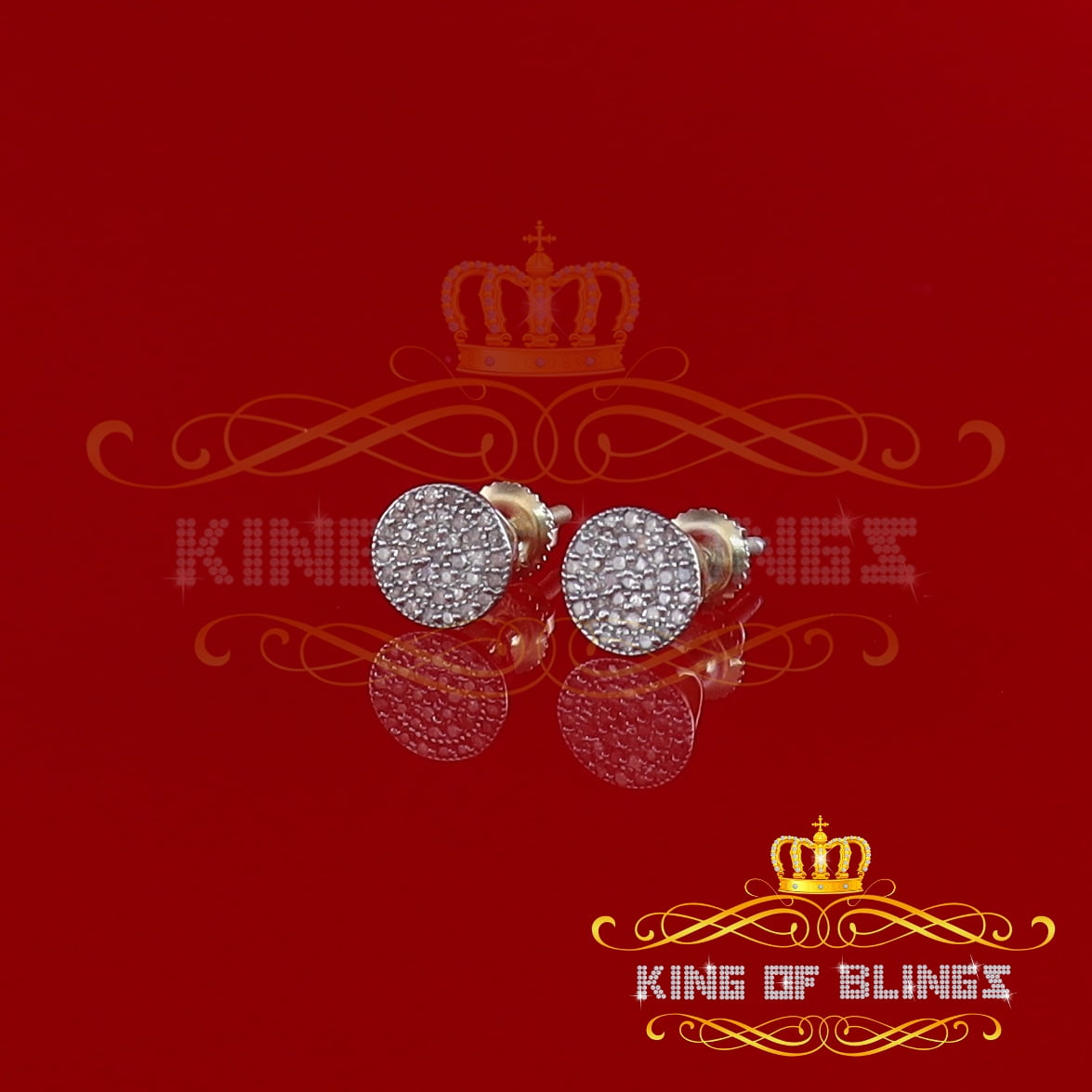 King of Bling's 925 Sterling Silver Yellow 0.20ct Diamond For Men's/Women's Stud Round Earrings