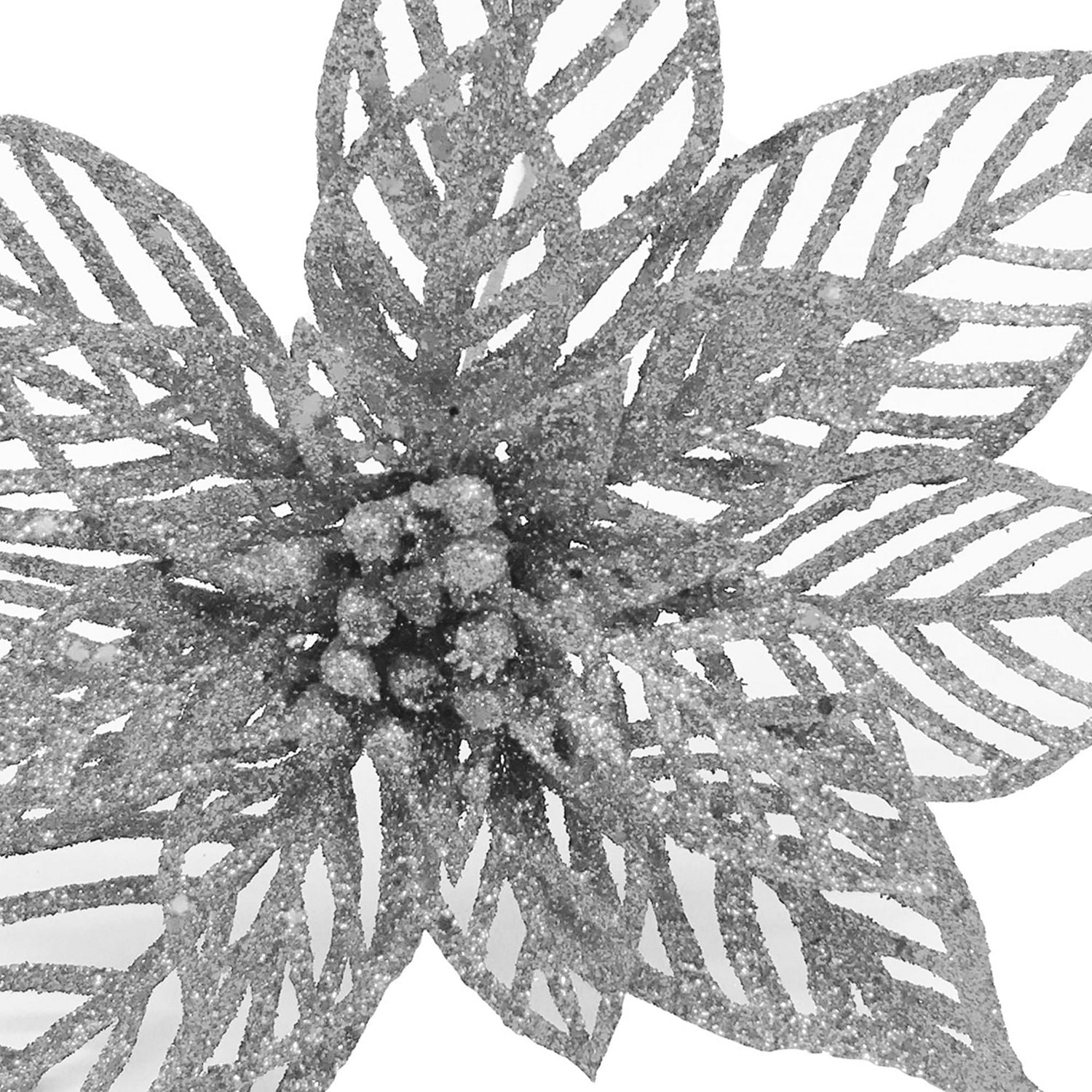 Holiday Time 9IN Silver Glitter Poinsettia Pick, POINSETTIA PICK