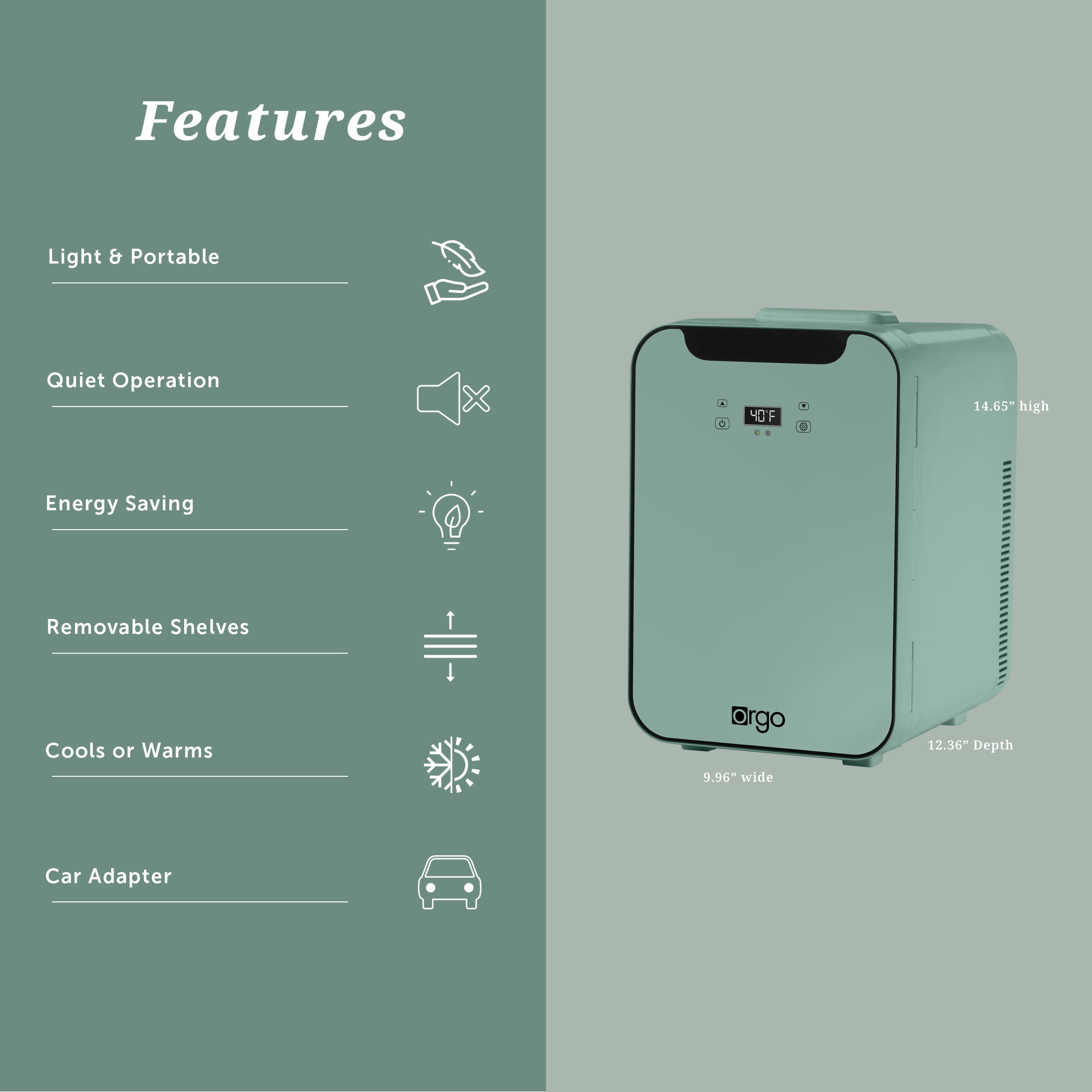 Orgo - The Artic – 18 Can Personal Cooler Portable Mini Refrigerator, Sage