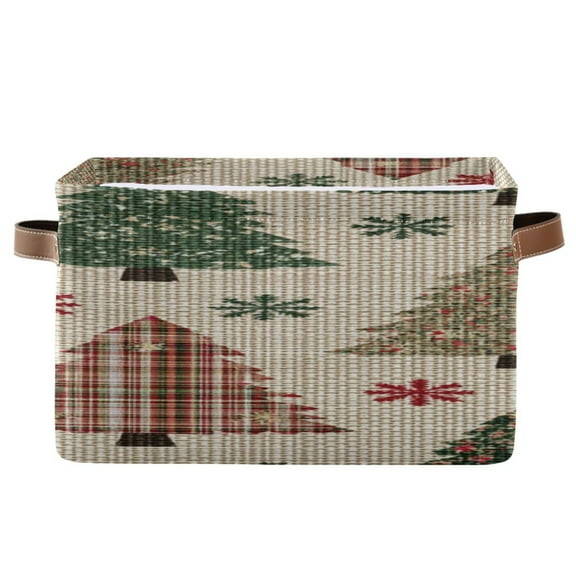 Christmas Trees with Plaid Red Green Snowflake Square Storage Bins with Handles Collapsible Containing Box 1 Pack