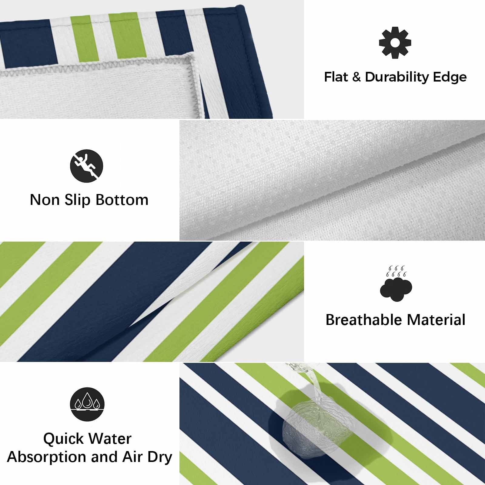 Navy Blue Green Striped Outdoor Rug for Patio/Deck/Porch, Non-Slip Large Area Rug 4 x 6 Ft, Modern Minimalist Ombre Lines Indoor Outdoor Rugs Washable Area Rugs, Reversible Camping Rug Carpet Runner