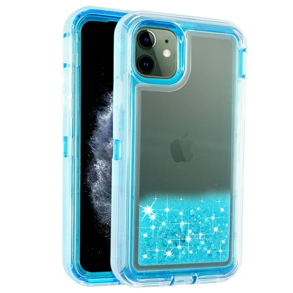 SOATUTO Compatible with iPhone 11 Pro Max Case,Clear Bling Glitter Liquid Case 3 in 1 Hybrid Floating Quicksand Shockproof Protective Sparkle Silicone Soft TPU Case for iPhone 11 Pro Max(Blue)