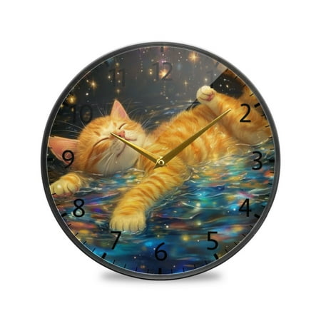 BZSMCE Wall Clock Acrylic Size:9.5*9.5in/11.9*11.9in Dreamy Cat Splash Design Pattern Clock