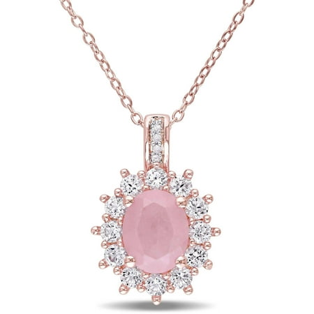 Tangelo 2-4/5 Carat T.G.W. Guava Quartz and Created White Sapphire with Diamond-Accent Rose Rhodium over Sterling Silver Halo Pendant, 18