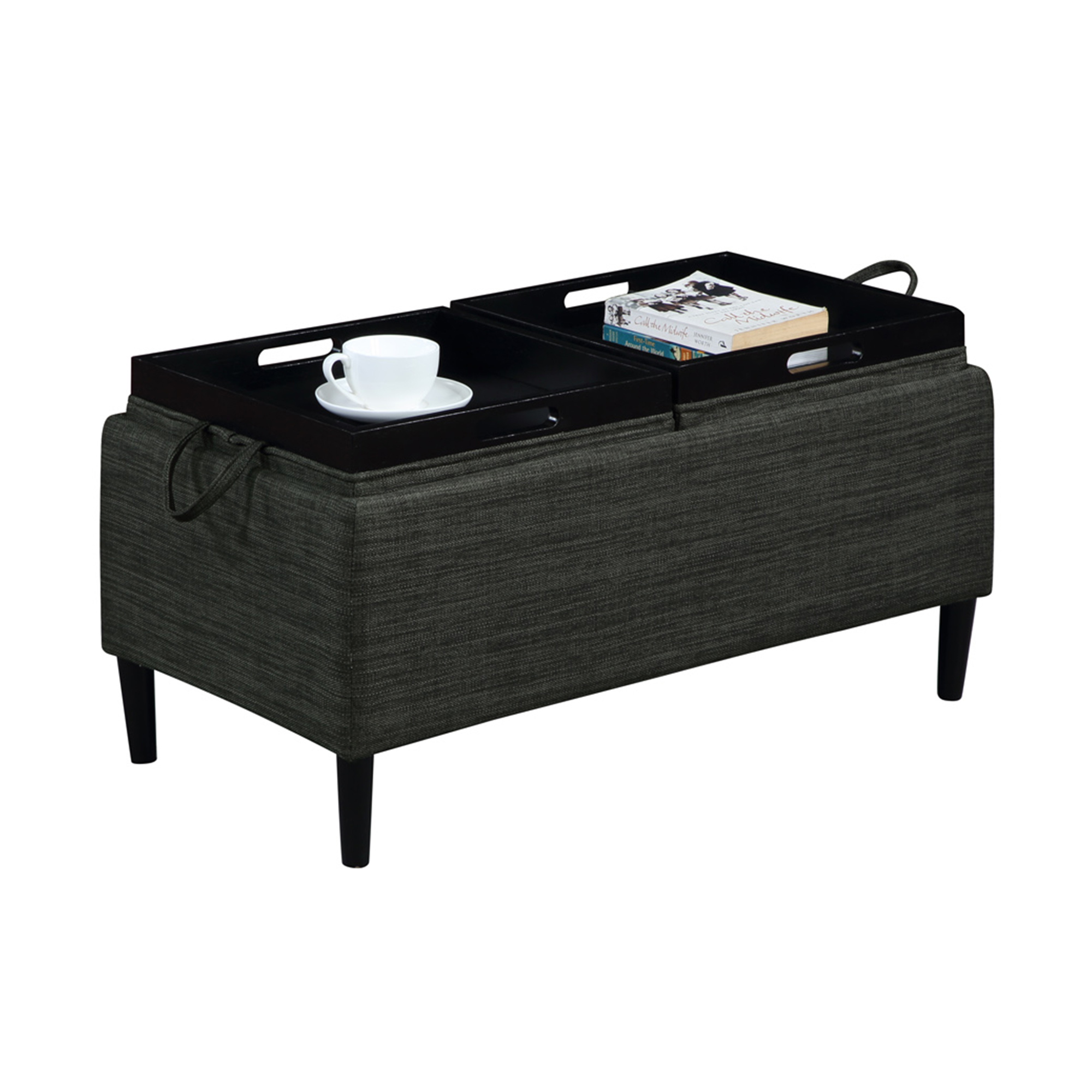 Convenience Concepts Designs4Comfort Magnolia Storage Ottoman with Reversible Trays, Dark Charcoal Gray Fabric - image 5 of 7