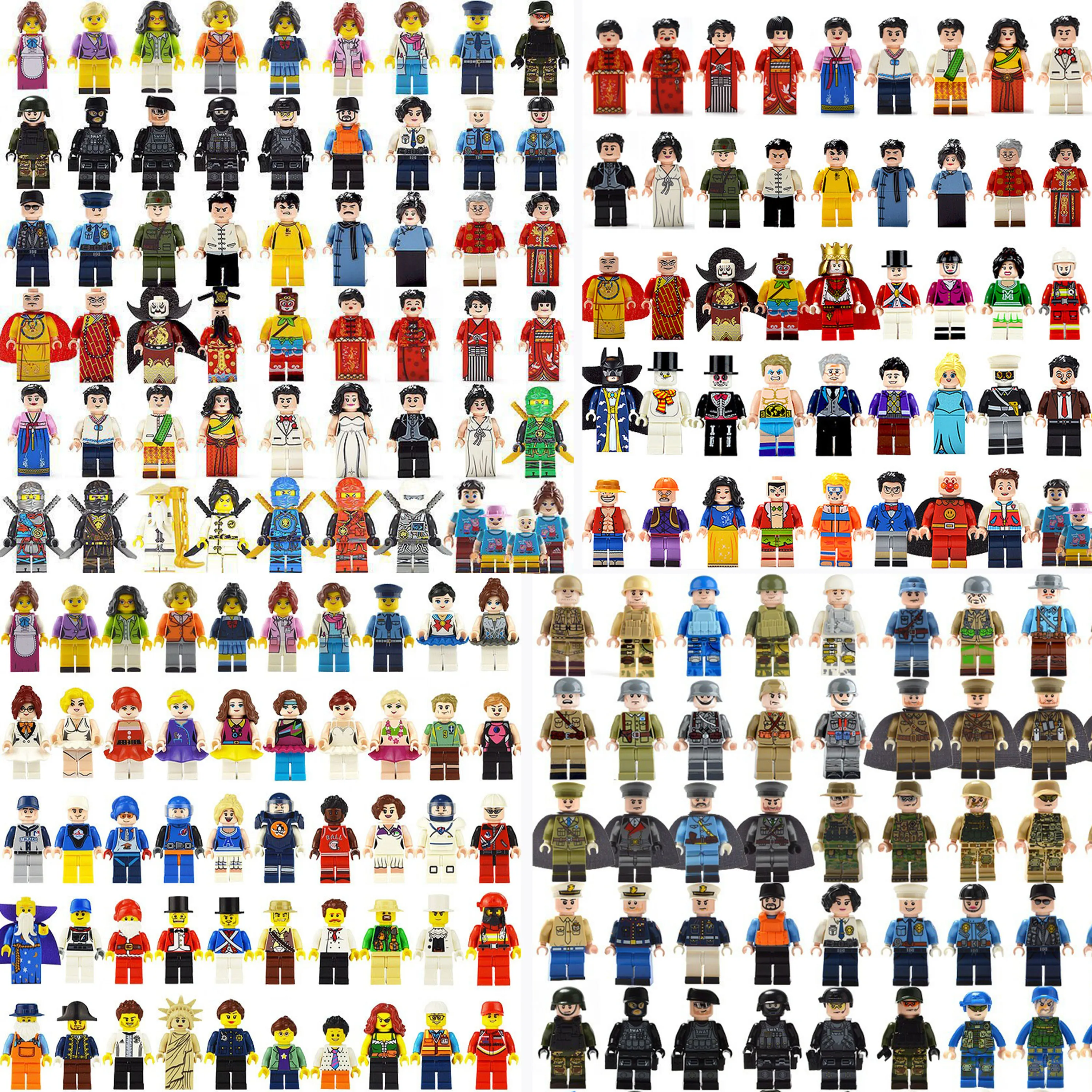 Bricks Toy Building Blocks Plastic Minifig Toy Small Ninja Doll Chicken Eating Police Style Couple Wedding Random Gifts