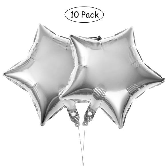 EeaseMX TOYMYTOY 10 globos de aluminio de 18 pulgadas con forma de estrella de cinco puntas para fiestas, decoración de San Valentín, bodas, cumpleaños y fiestas (plateados)