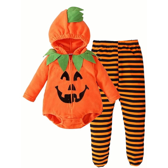 WIBACKER 6-12 Months Newborn Infant Baby Girl Boy Halloween Pumpkin Costumes Cute Hooded Romper Jumpsuit Outfit Clothes