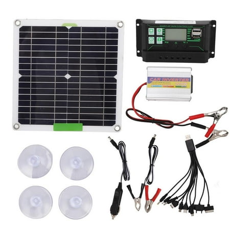 

Vokewalm Solar Power Complete Kit 220W Converter Inverter 50W Solar Panel Complete System Kit DC 12V to AC 220V Solar Power Converter with USB Port and LED Light premium