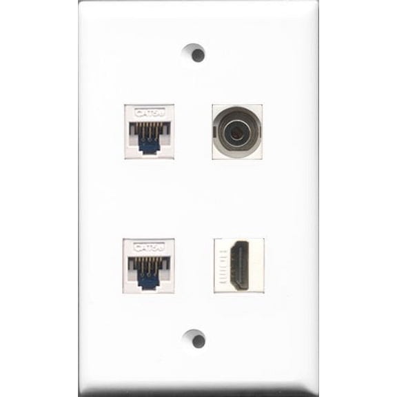 RiteAV - 1 Port HDMI and 1 Port 3.5mm 2 Port Cat5e Ethernet White Wall Plate