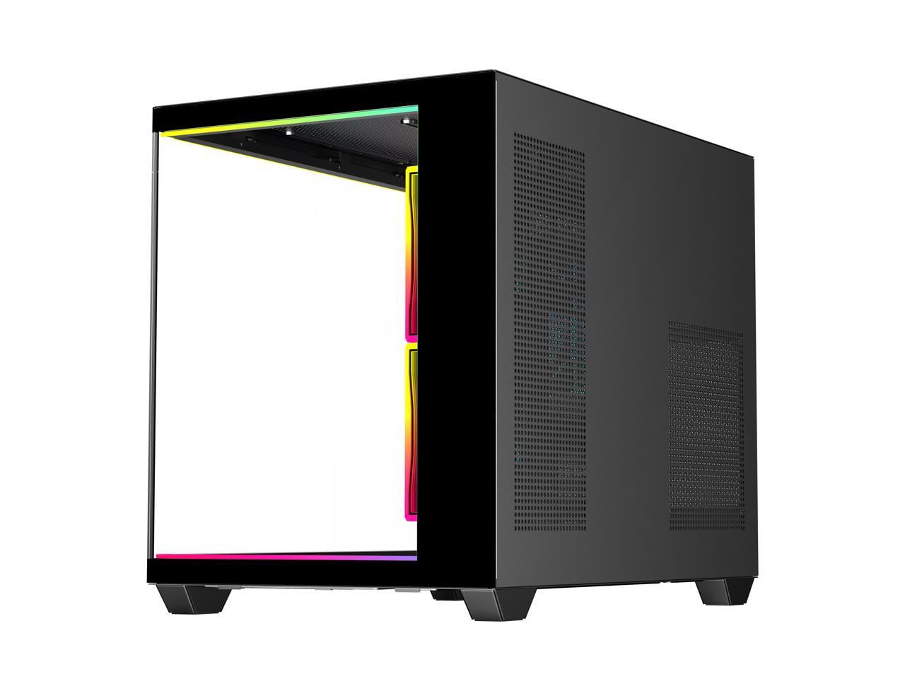 DIYPC IDX4-MicroATX-ARGB Black USB3.0/ Type C Tempered Glass Micro ATX Gaming Computer Case w/ Dual Tempered Glass Panel and 3 x ARGB PWM Fans (Pre-Installed). Integrated ARGB Light Strip