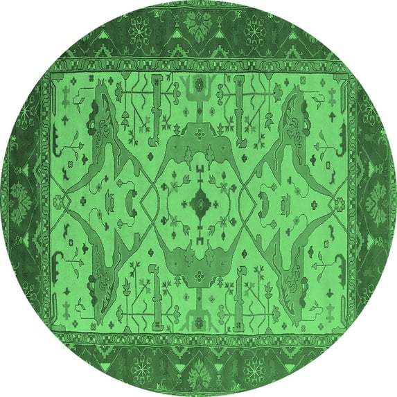 Ahgly Company Indoor Round Oriental Emerald Green Industrial Area Rugs, 7' Round