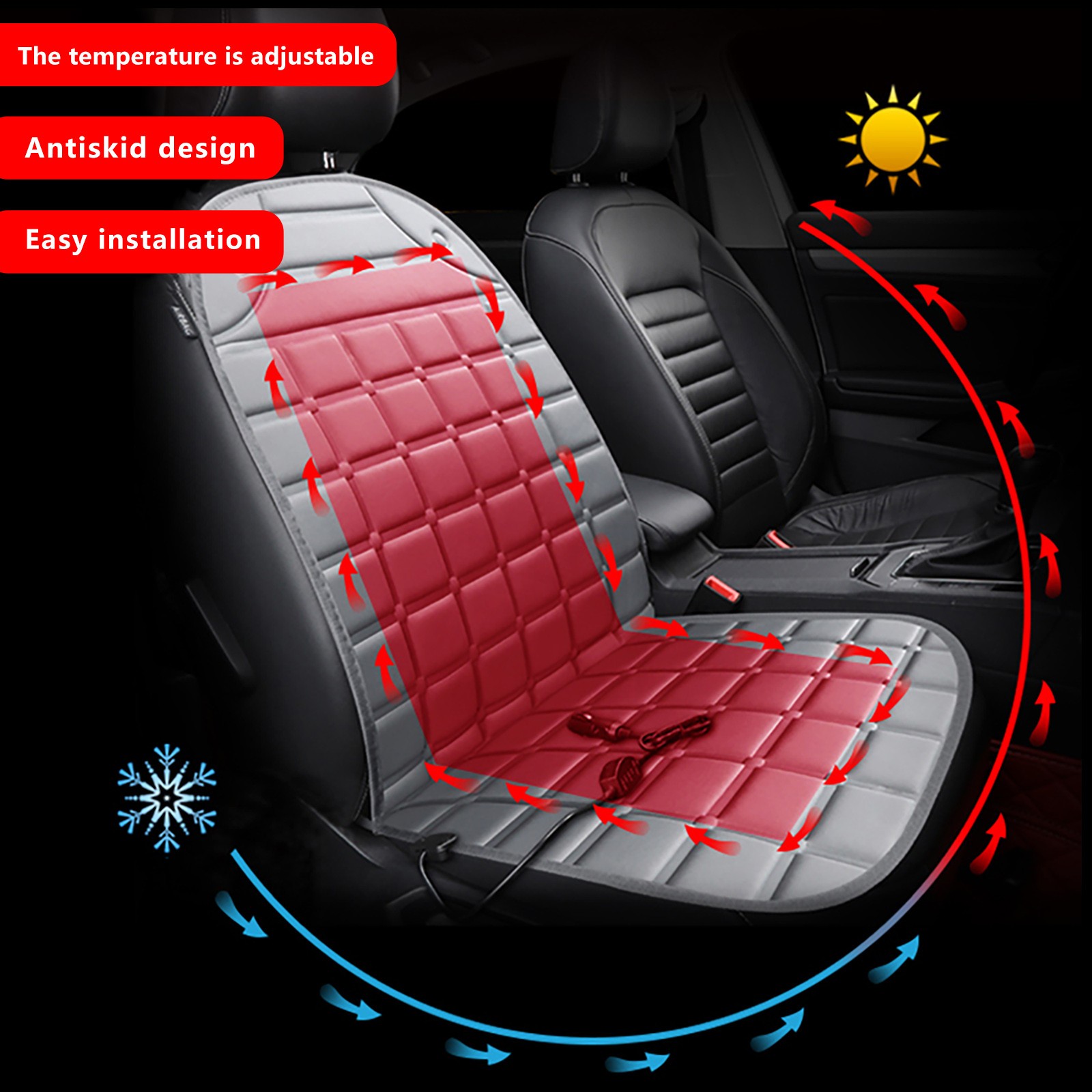 Coussin Chauffant Pour Siège De Voiture 12V - 2 Niveaux De Chaleur (30°C/60°C), Tissu Doux, Universel