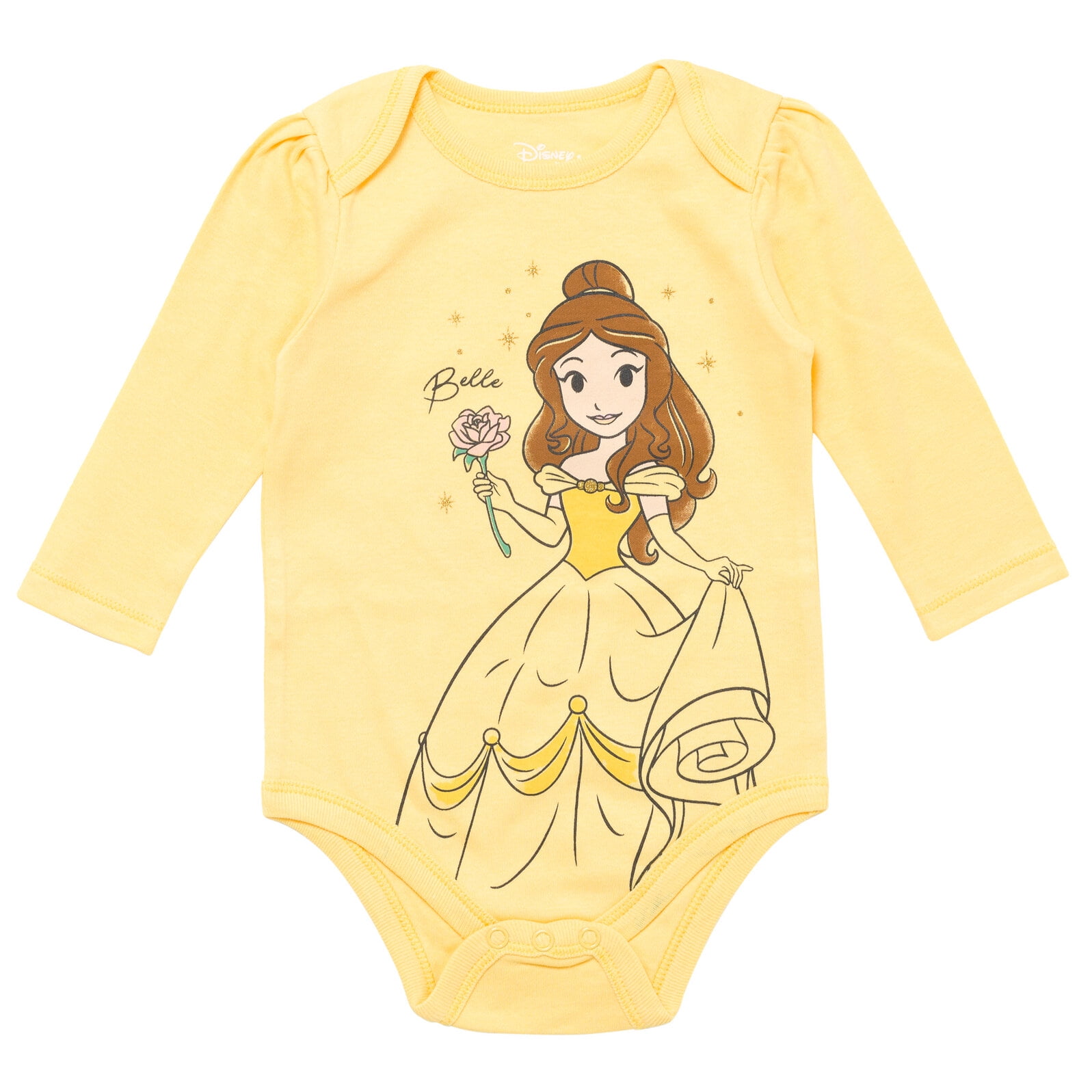 Disney Princess Rapunzel Jasmine Belle Newborn Baby Girls 5 Pack Bodysuits Newborn to Infant