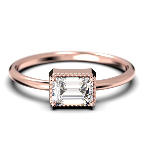 Minimalist 1.00 Carat Emerald Cut Moissanite & Diamond Engagement Ring in 10k Rose Gold