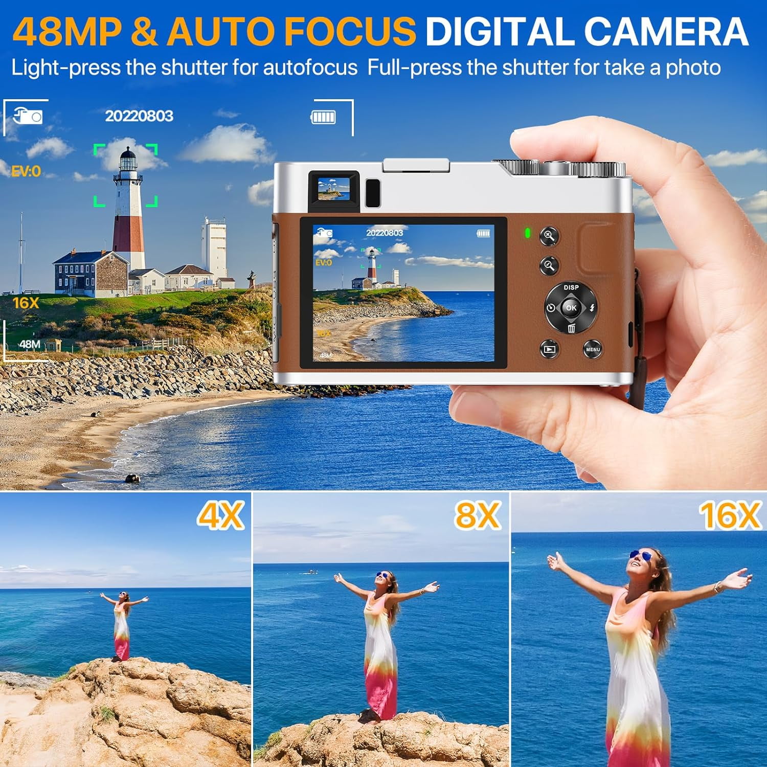 4K Vlogging Camera with Flash Viewfinder & Dial-48MP Digital Video Camera for YouTube with 32GB Card 16X Autofocus Anti-Shake Cameras for Photography (2 Batteries)