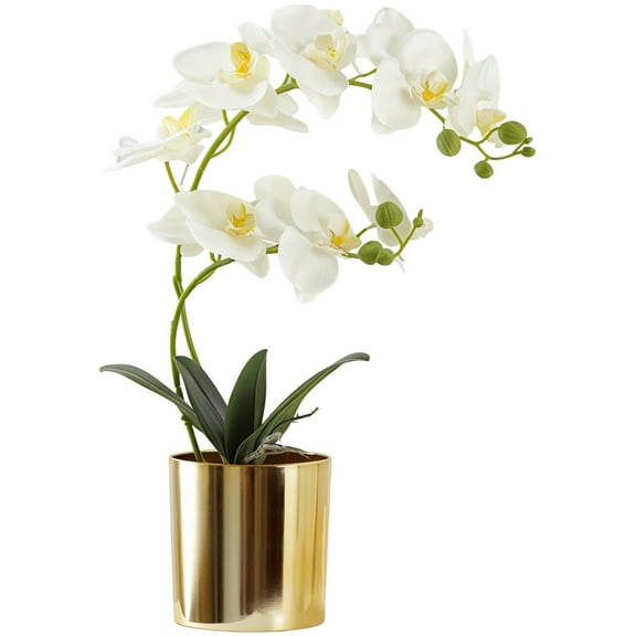 Artificial Orchids That Look Real, Faux Orchids Plants for Home Decor, Silk Flowers with Pot in Luxurious Gold Vase, Realistic and Low Maintenance, Indoor Silk Orchids